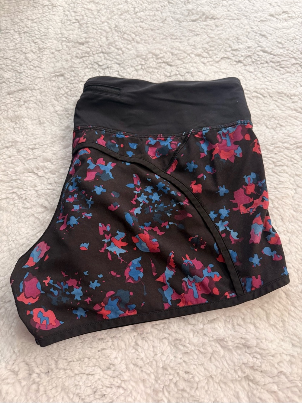 lululemon athletica Black Athletic Shorts with Pink & Blue Print